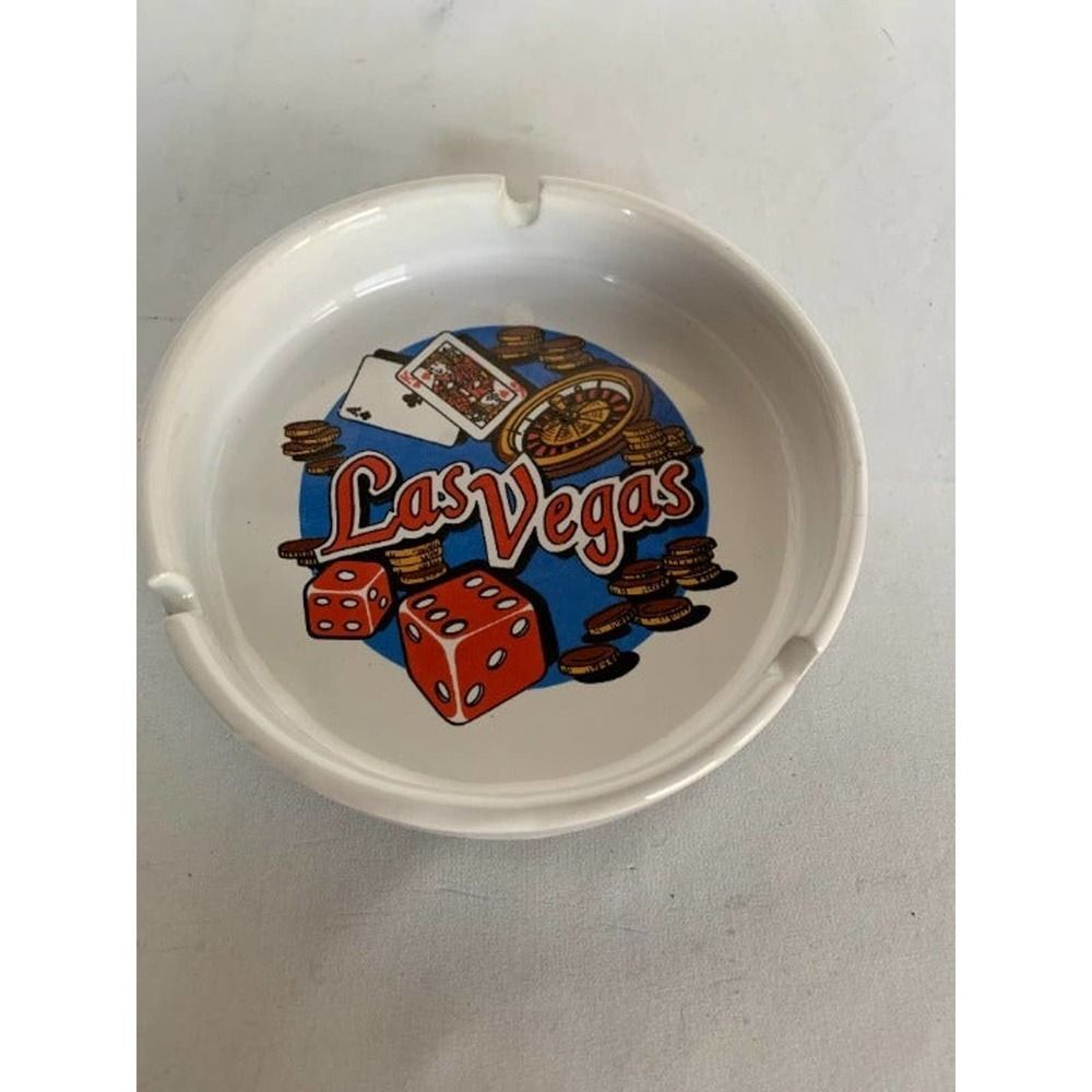 Las Vegas White Round Ash Tray Sourvenir